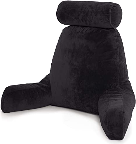 Husband Pillow XXL Dark Grey Backrest with Arms - Adult Reading Pillow Shredded Memory Foam